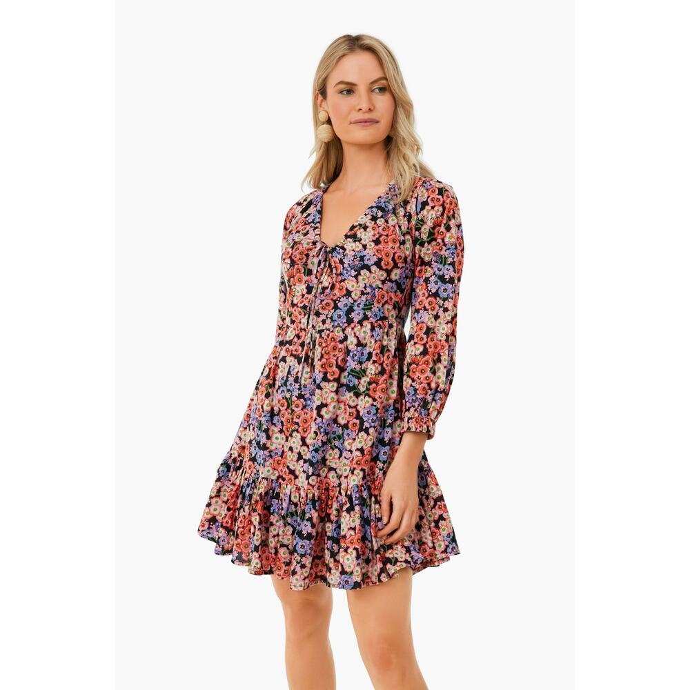 NWT Banjanan Black Monarch Macaw Mini Floral Fall 100% Cotton Dress Pink XS